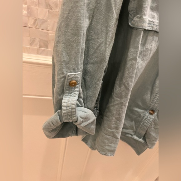 NWT new we the free people made for sun linen shirt button down small light blue - Picture 7 of 17